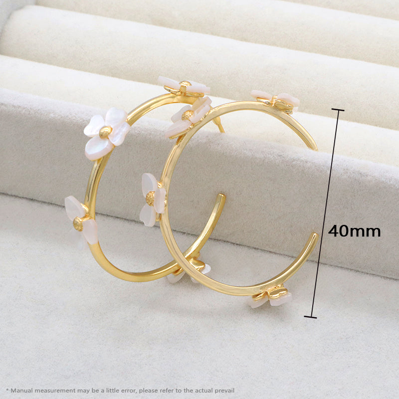 Custom Manufacture Fashion Women Jewelry Gift Gold Plated 925 Silver Sterling Dangle Earring Hoop Shell Flower Shaped Hoop Earrings