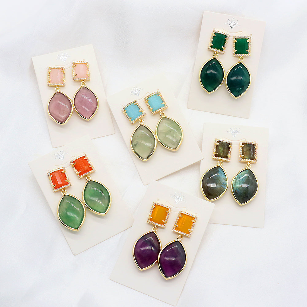 Custom Colorful CZ Natural Stone Earring Gold Plated Natural Gemstone Earrings
