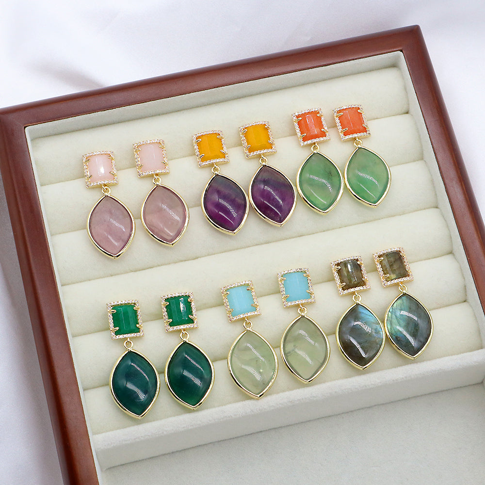 Custom Colorful CZ Natural Stone Earring Gold Plated Natural Gemstone Earrings