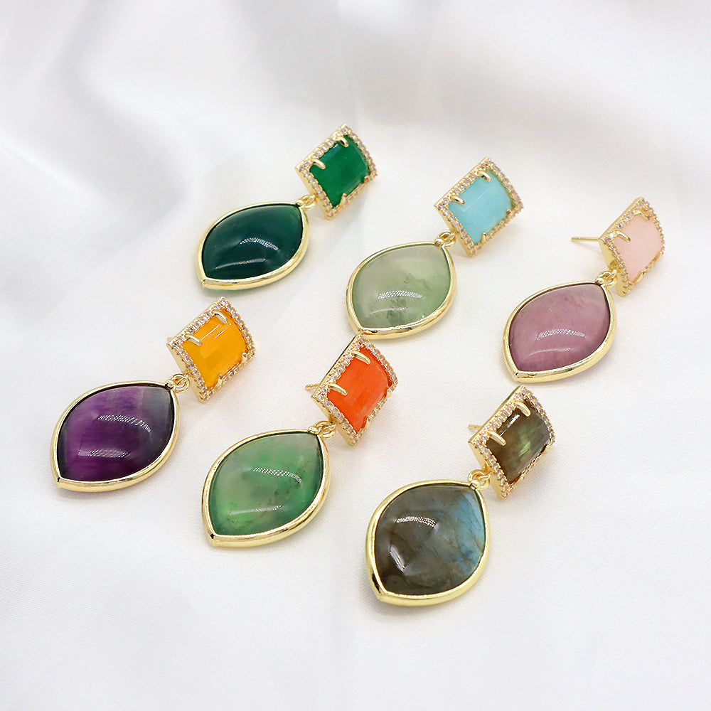 Custom Colorful CZ Natural Stone Earring Gold Plated Natural Gemstone Earrings