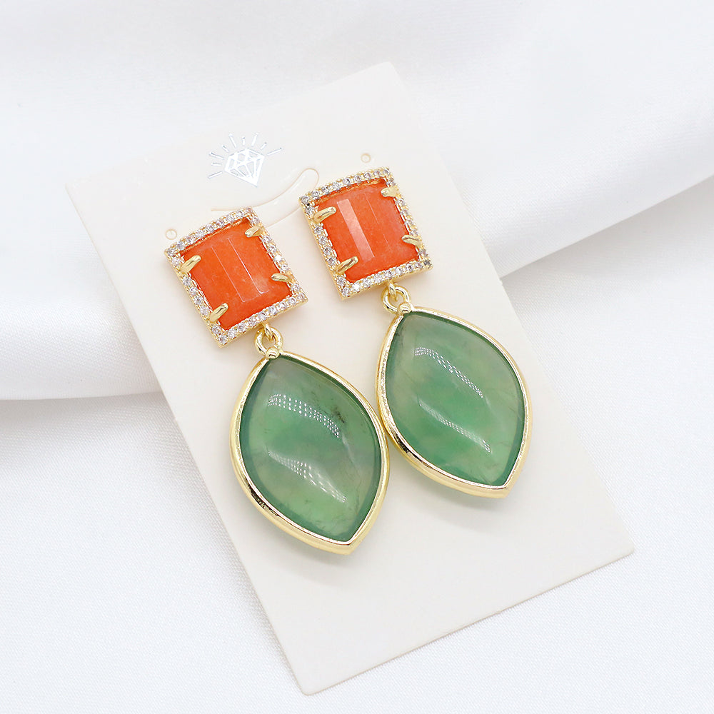 Custom Colorful CZ Natural Stone Earring Gold Plated Natural Gemstone Earrings