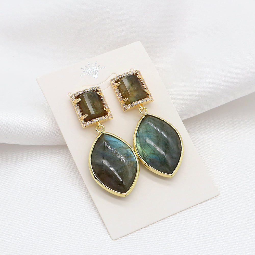 Custom Colorful CZ Natural Stone Earring Gold Plated Natural Gemstone Earrings