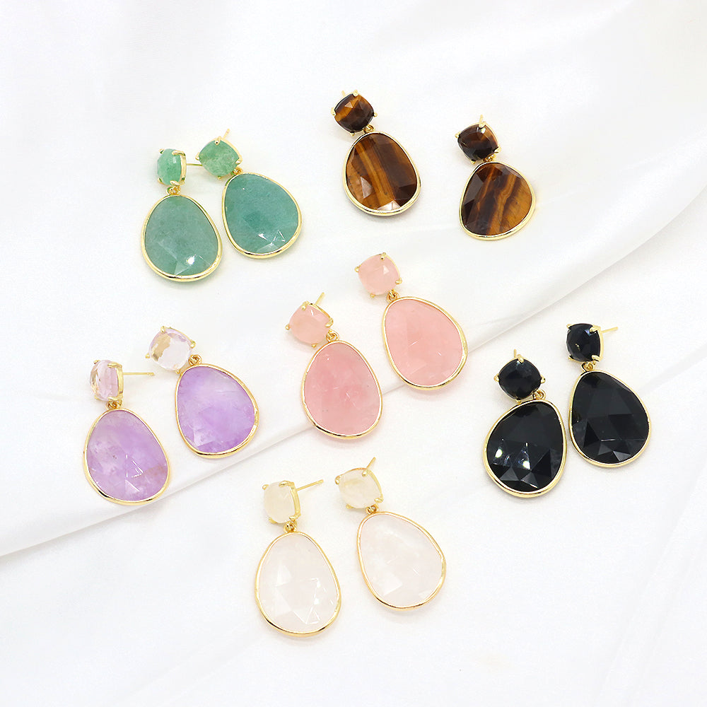 Custom Colorful CZ Natural Stone Earring Gold Plated Natural Gemstone Earrings