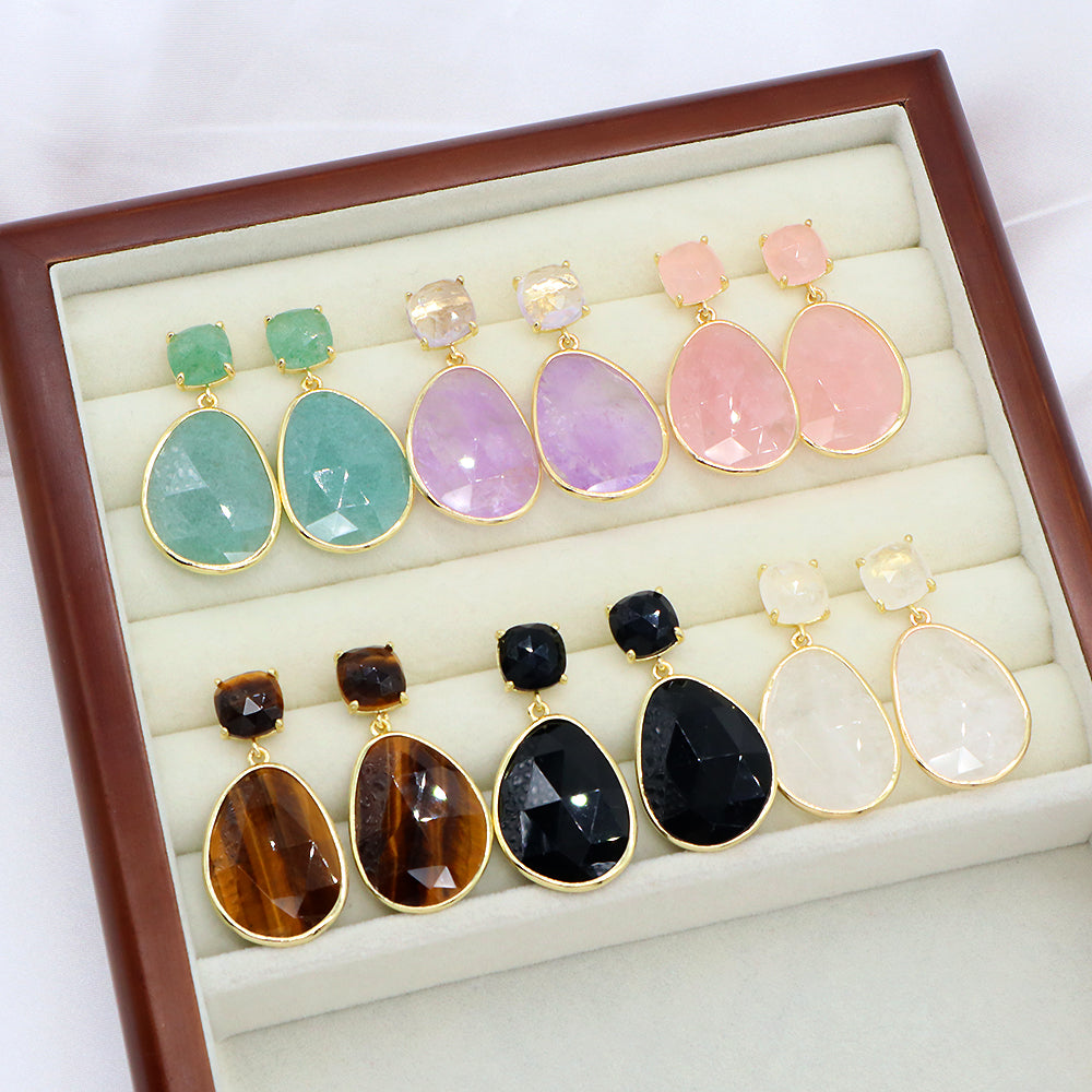 Custom Colorful CZ Natural Stone Earring Gold Plated Natural Gemstone Earrings
