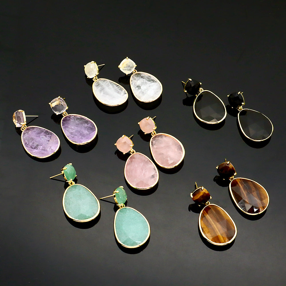 Custom Colorful CZ Natural Stone Earring Gold Plated Natural Gemstone Earrings