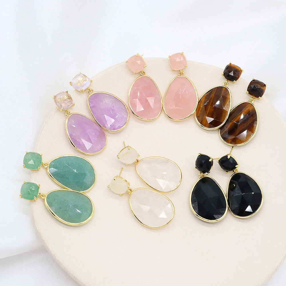 Custom Colorful CZ Natural Stone Earring Gold Plated Natural Gemstone Earrings