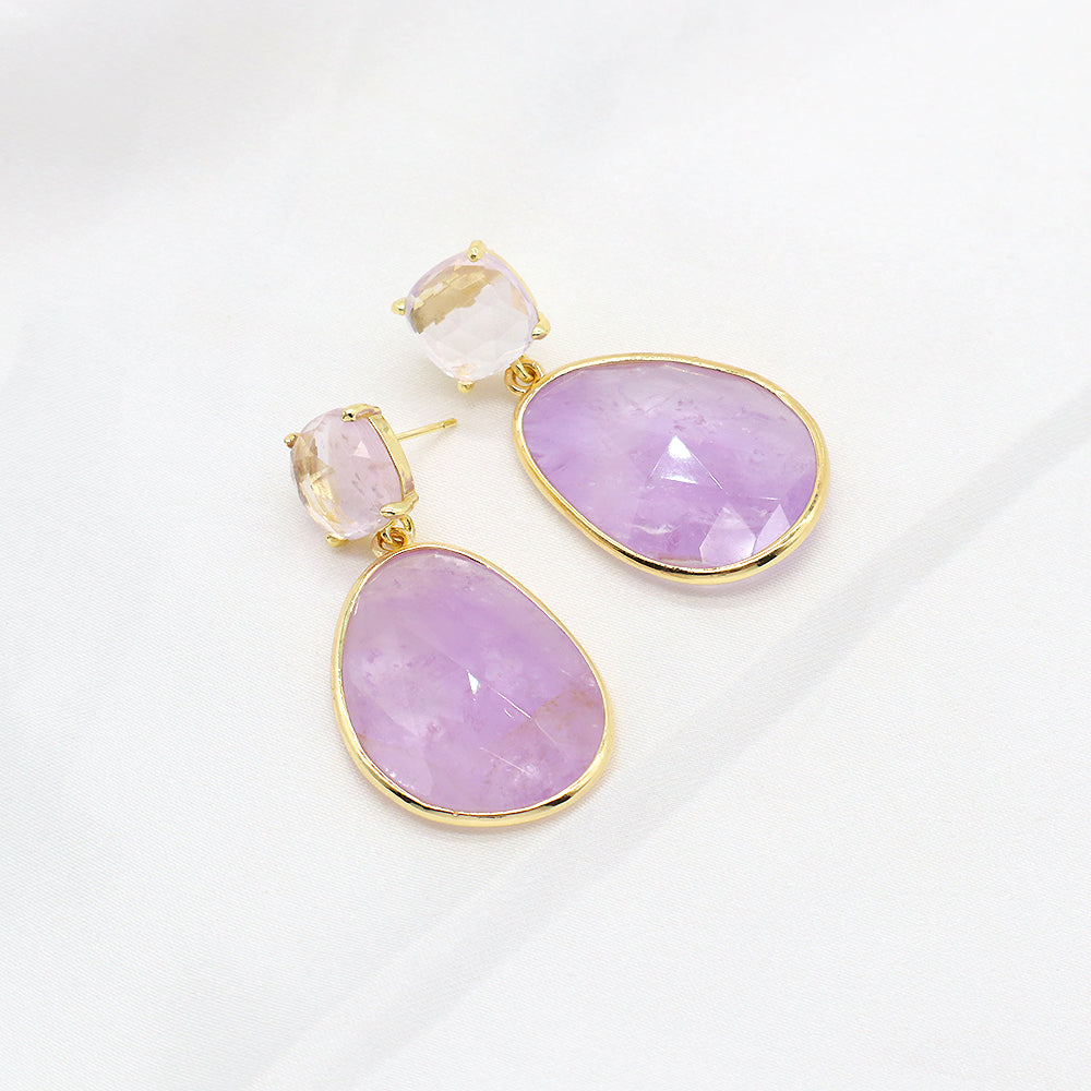 Custom Colorful CZ Natural Stone Earring Gold Plated Natural Gemstone Earrings