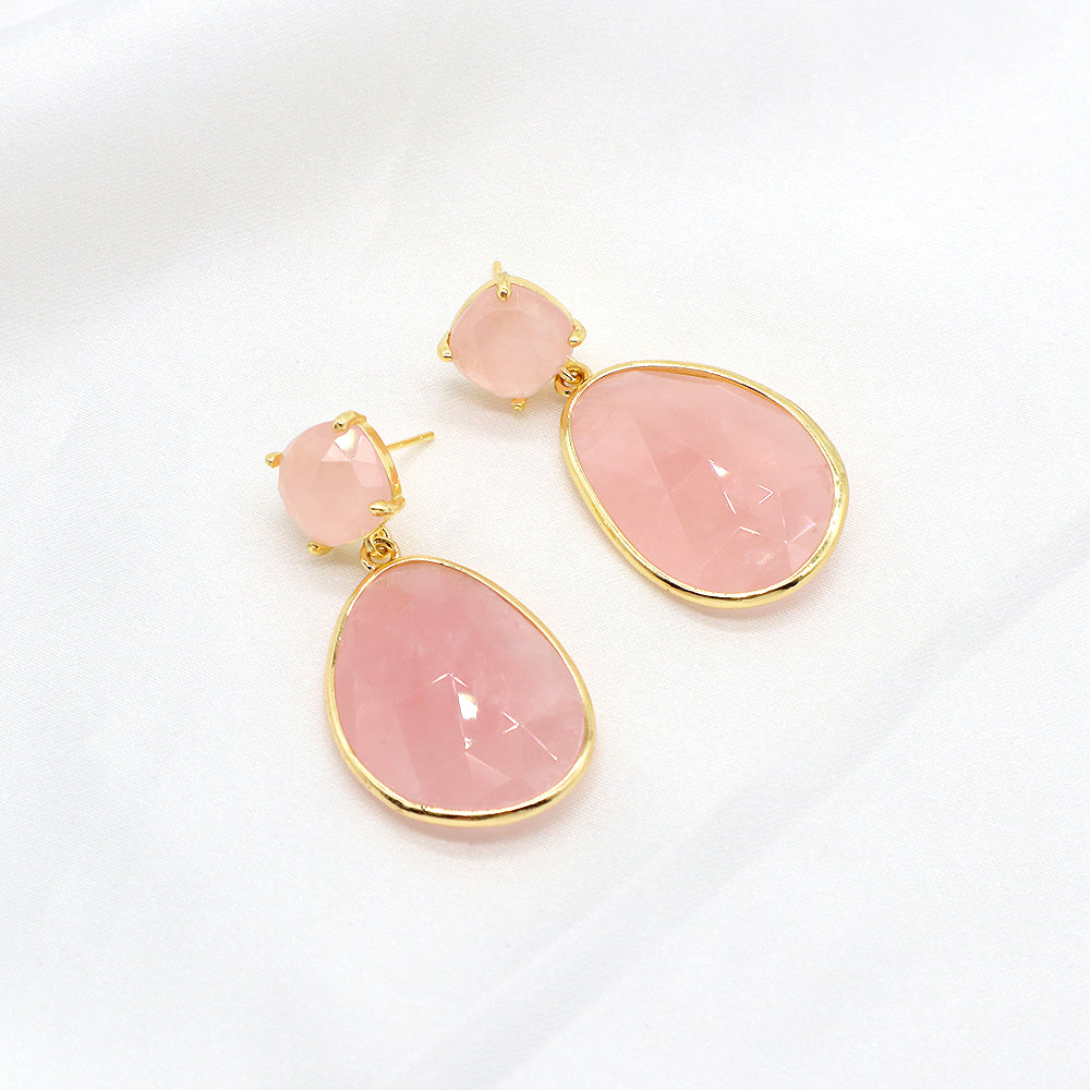 Custom Colorful CZ Natural Stone Earring Gold Plated Natural Gemstone Earrings