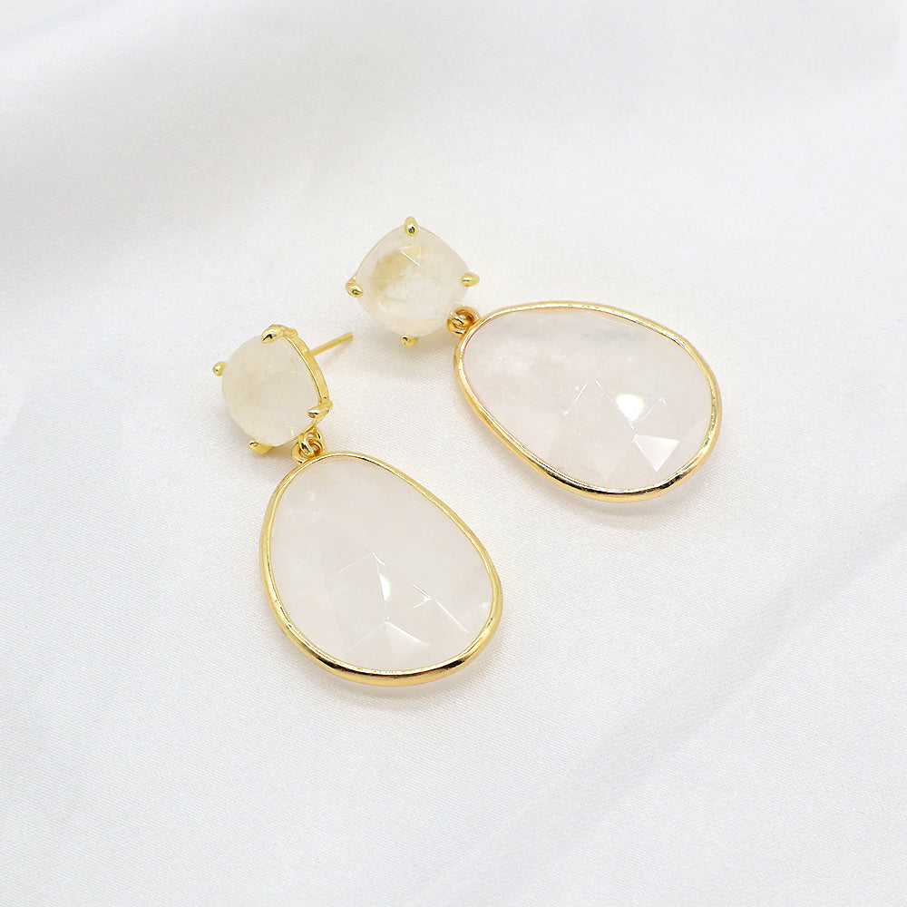 Custom Colorful CZ Natural Stone Earring Gold Plated Natural Gemstone Earrings