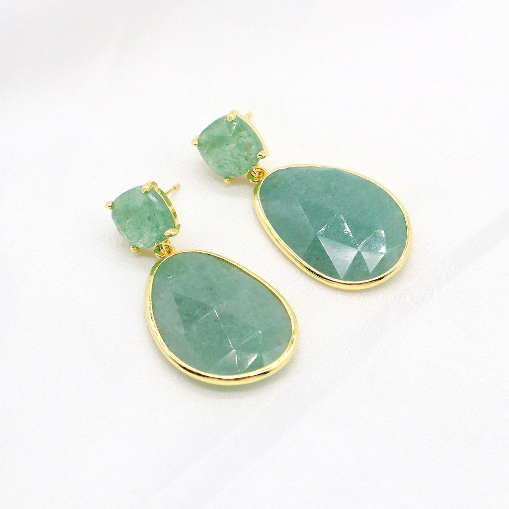 Custom Colorful CZ Natural Stone Earring Gold Plated Natural Gemstone Earrings
