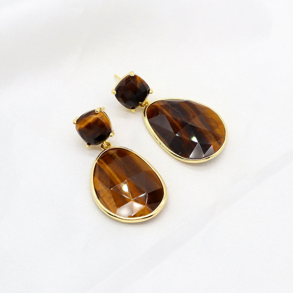 Custom Colorful CZ Natural Stone Earring Gold Plated Natural Gemstone Earrings