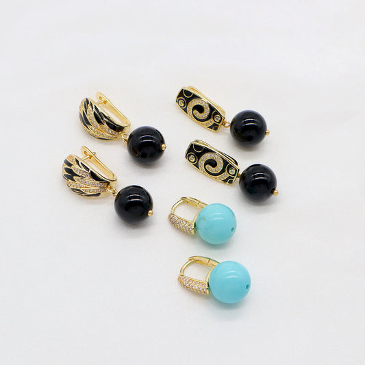 Custom CZ Natural Stone Earring Gold Plated Natural Gemstone Earrings