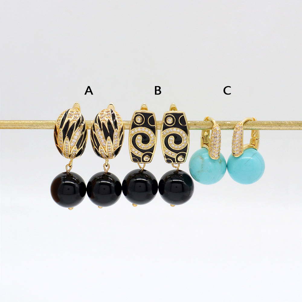 Custom CZ Natural Stone Earring Gold Plated Natural Gemstone Earrings
