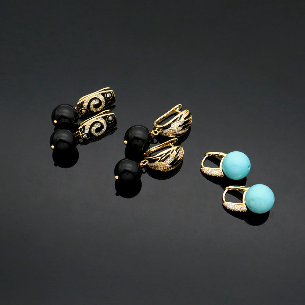 Custom CZ Natural Stone Earring Gold Plated Natural Gemstone Earrings