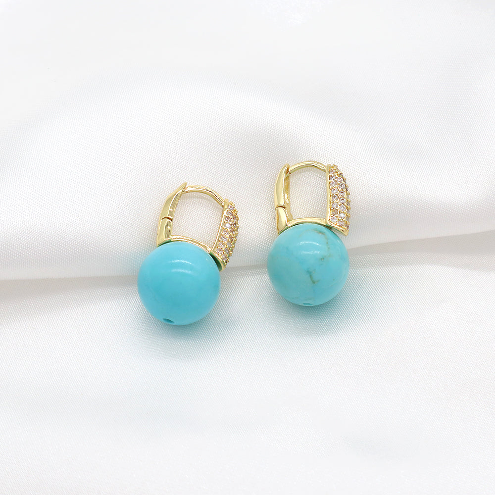 Custom CZ Natural Stone Earring Gold Plated Natural Gemstone Earrings