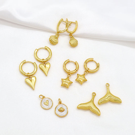 Custom Plated Gold Hoop Pendant Drop Dangle Earrings Jewelry