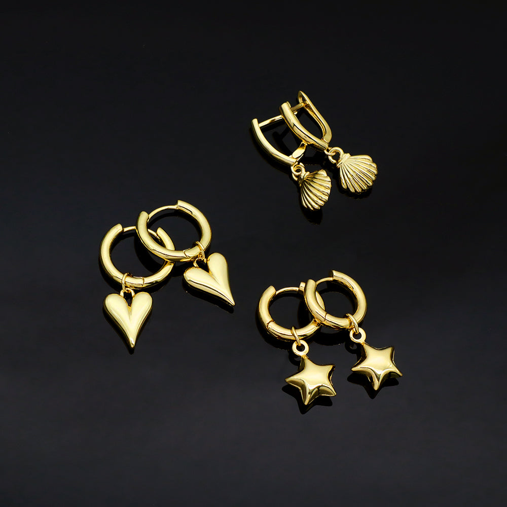 Custom Plated Gold Hoop Pendant Drop Dangle Earrings Jewelry