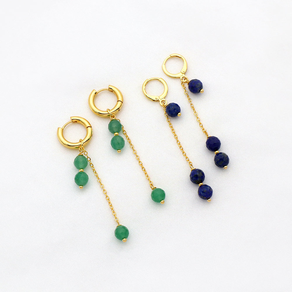 Handmade Custom Natural Stone Brass Earring