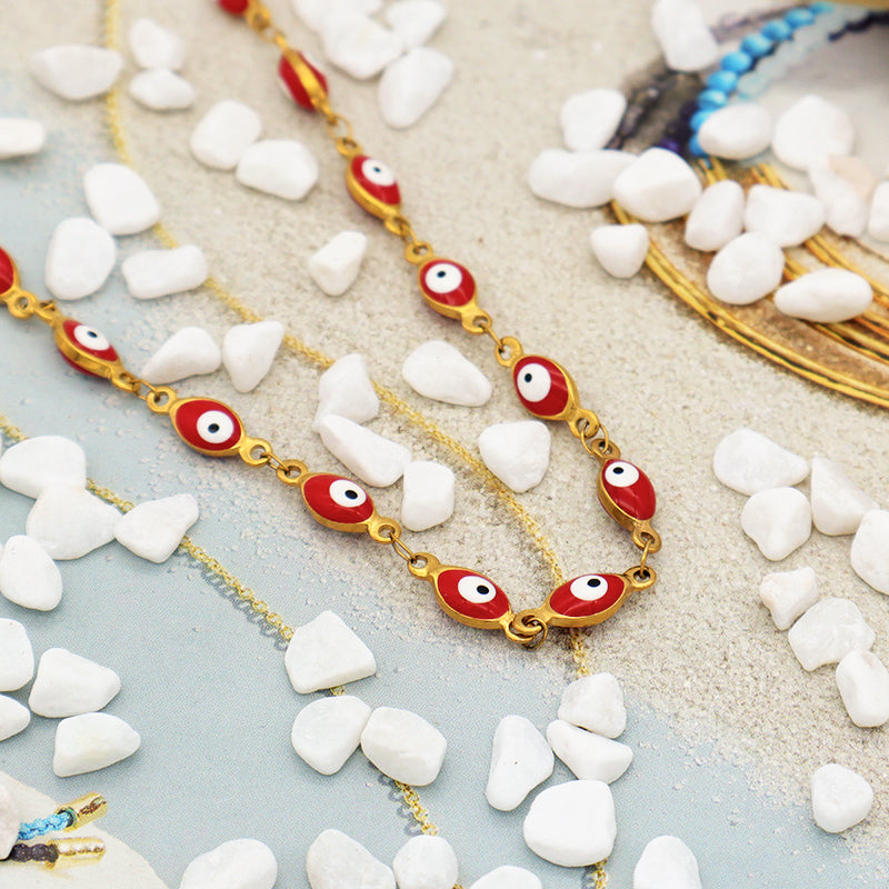 Handmade Customizable 5.5x8.5 oval evil eye  stainless steel necklace