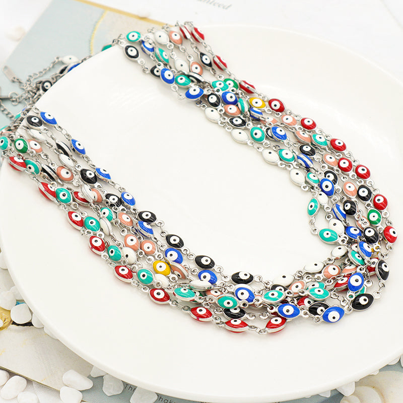 Handmade Customizable 5.5x8.5 oval evil eye  stainless steel necklace