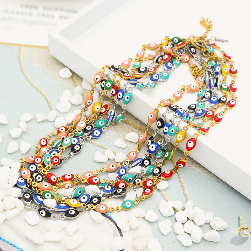 Handmade Customizable 5.5x8.5 oval evil eye  stainless steel necklace