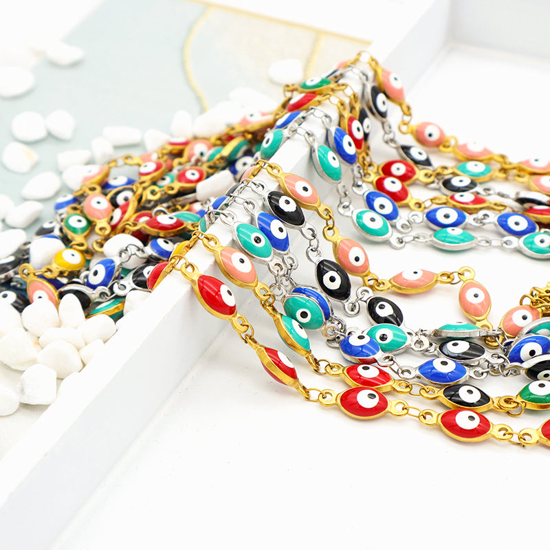 Handmade Customizable 5.5x8.5 oval evil eye  stainless steel necklace