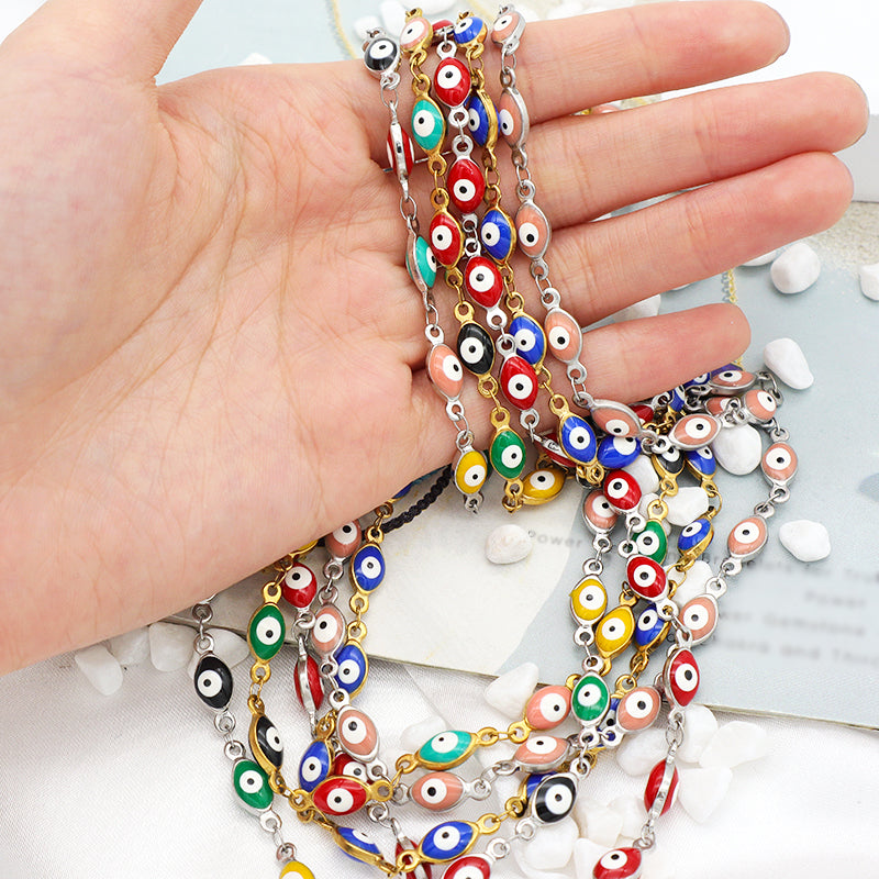 Handmade Customizable 5.5x8.5 oval evil eye  stainless steel necklace
