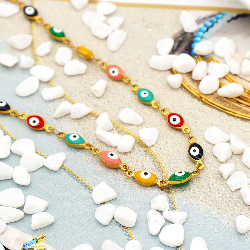 Handmade Customizable 5.5x8.5 oval evil eye  stainless steel necklace