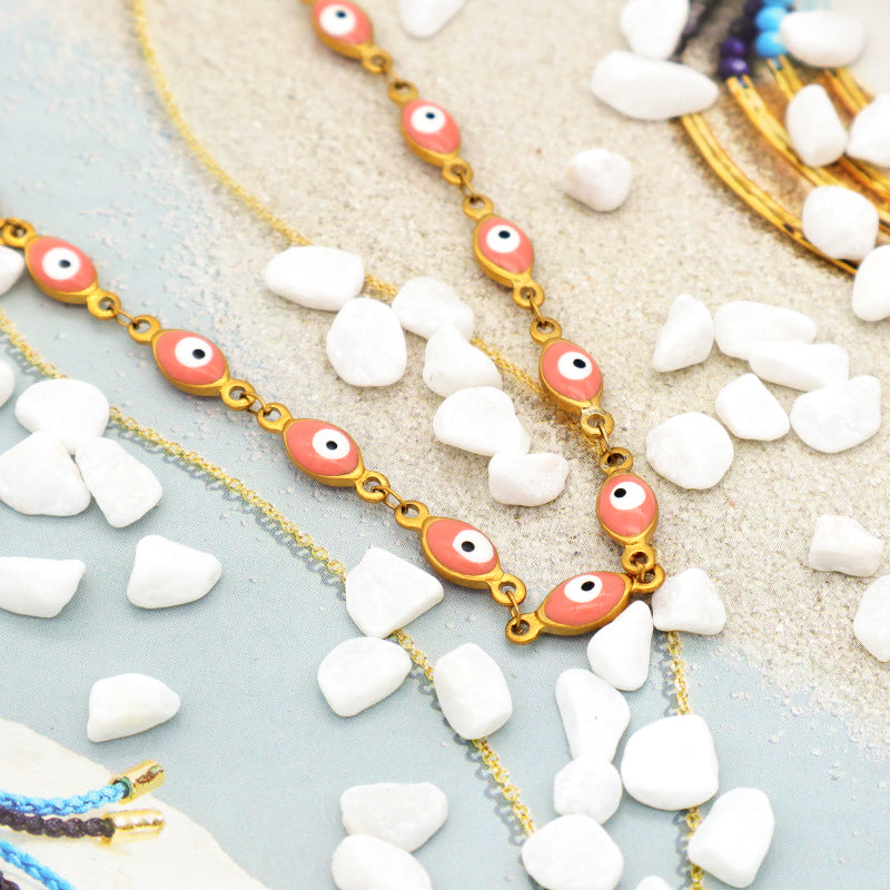 Handmade Customizable 5.5x8.5 oval evil eye  stainless steel necklace