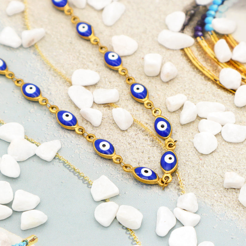 Handmade Customizable 5.5x8.5 oval evil eye  stainless steel necklace