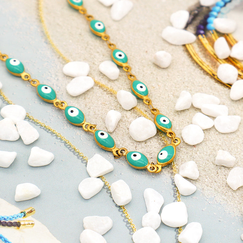 Handmade Customizable 5.5x8.5 oval evil eye  stainless steel necklace