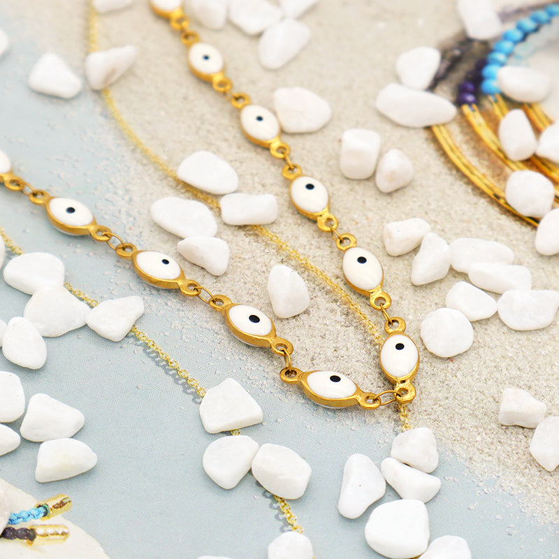 Handmade Customizable 5.5x8.5 oval evil eye  stainless steel necklace