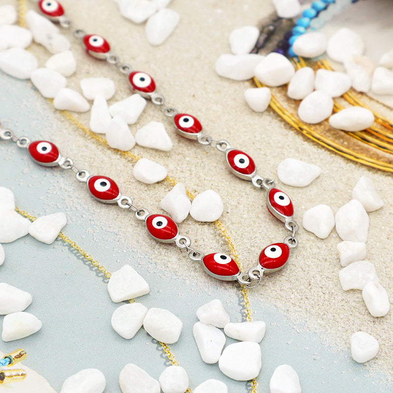 Handmade Customizable 5.5x8.5 oval evil eye  stainless steel necklace