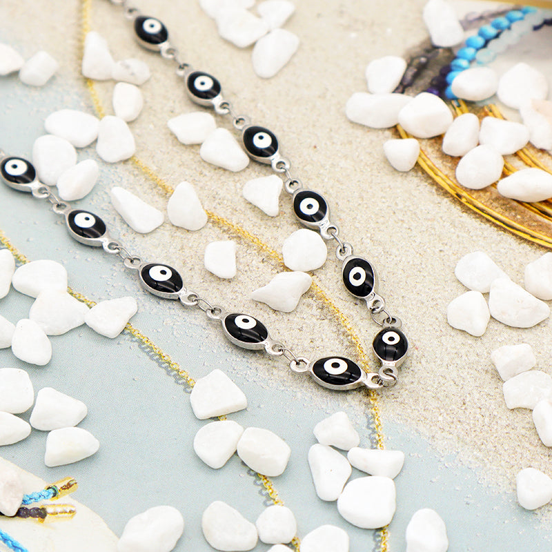 Handmade Customizable 5.5x8.5 oval evil eye  stainless steel necklace