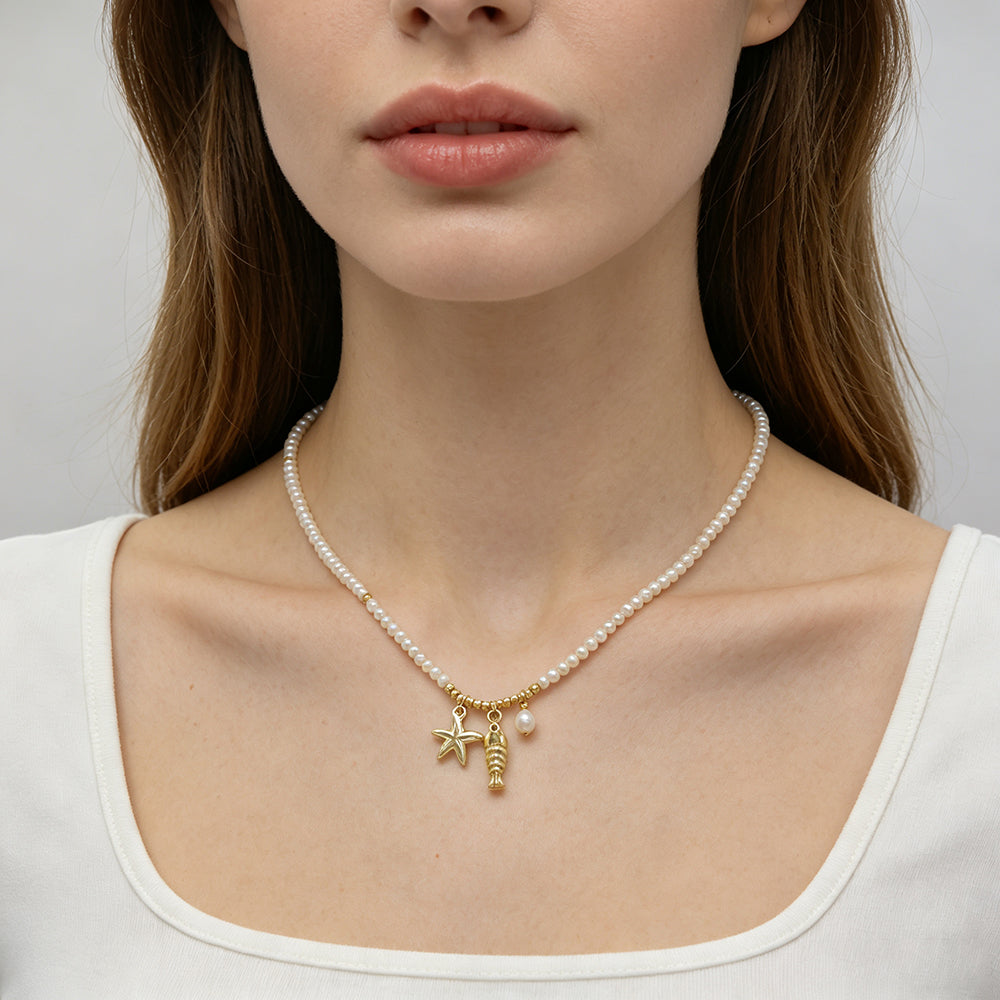 Handmade Fresh Water Pearl Turtle Fish Starfish Crab Pendant Necklace