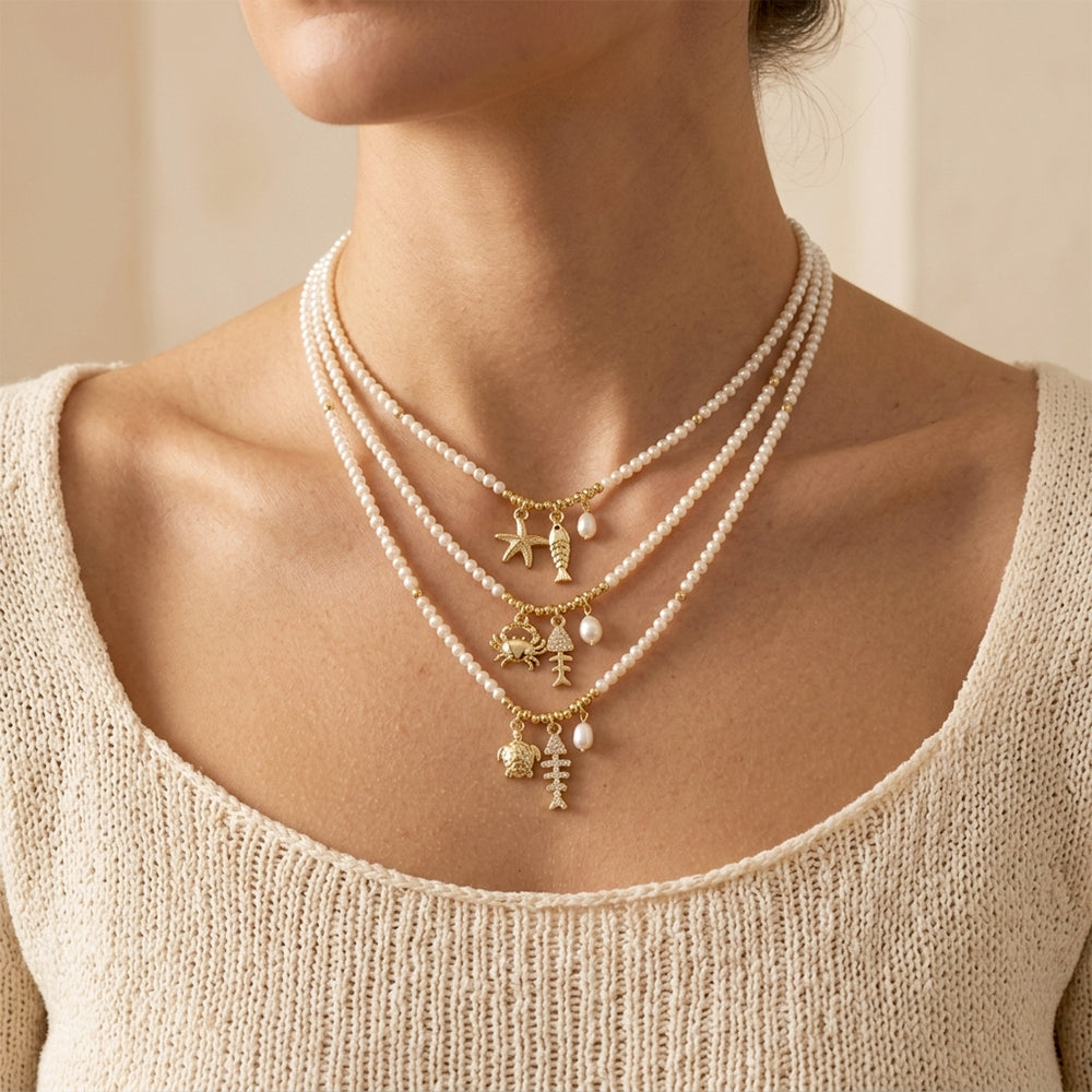Handmade Fresh Water Pearl Turtle Fish Starfish Crab Pendant Necklace