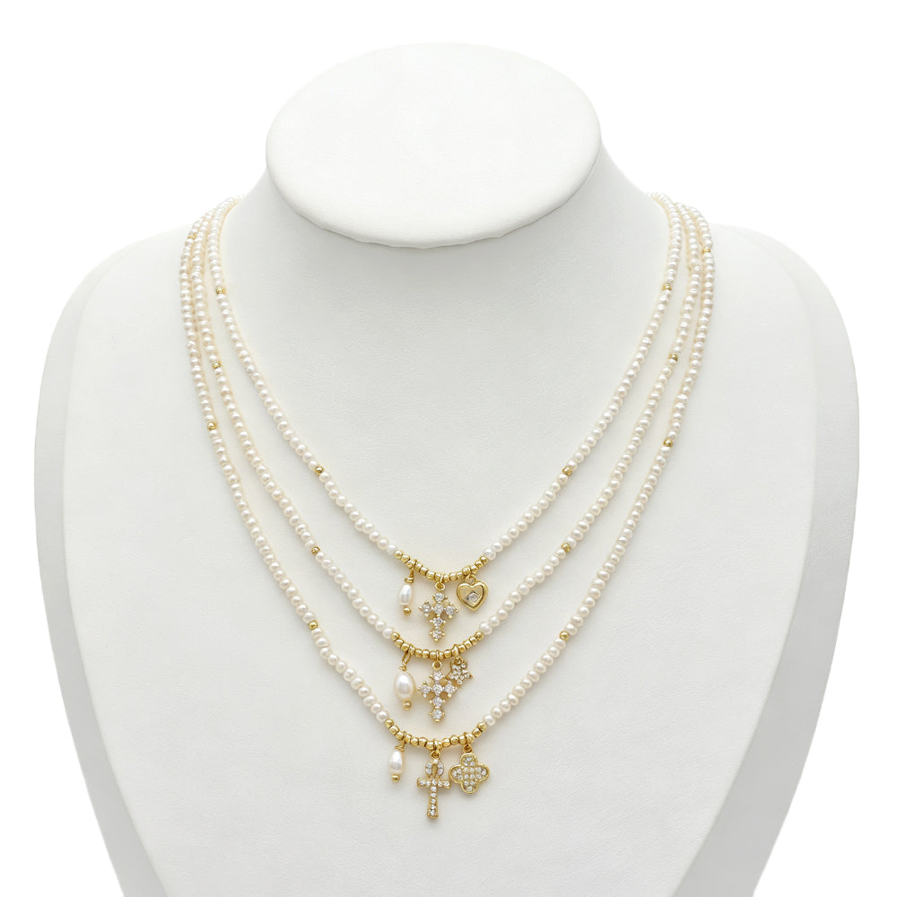 Handmade Fresh Water Pearl Cross Star Pendant Necklace