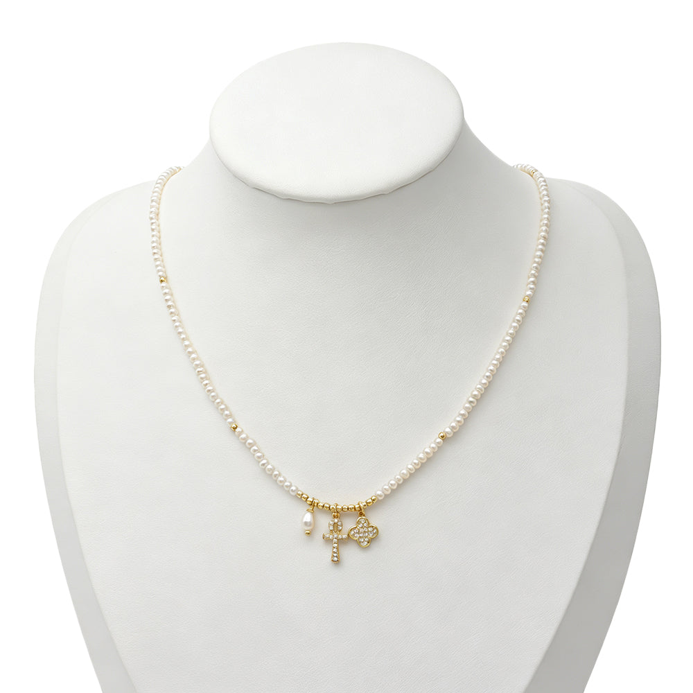 Handmade Fresh Water Pearl Cross Star Pendant Necklace