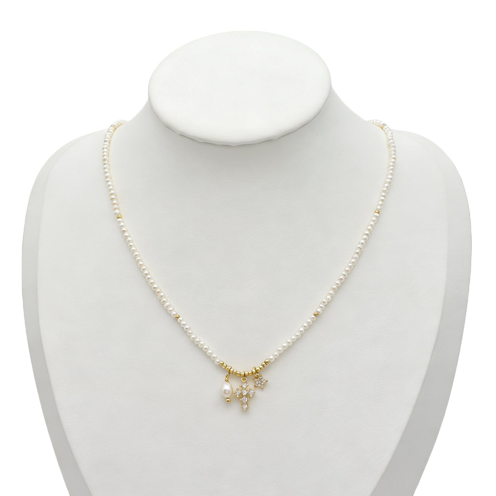 Handmade Fresh Water Pearl Cross Star Pendant Necklace
