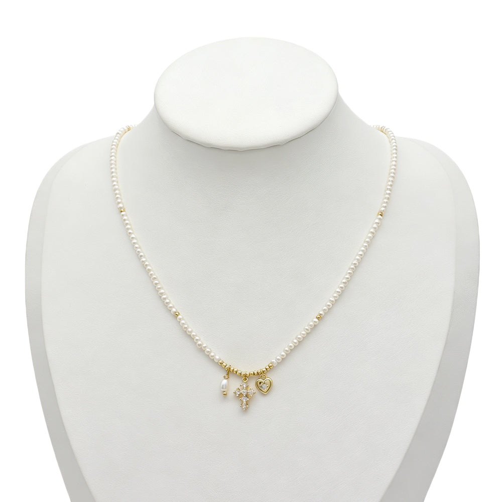 Handmade Fresh Water Pearl Cross Star Pendant Necklace