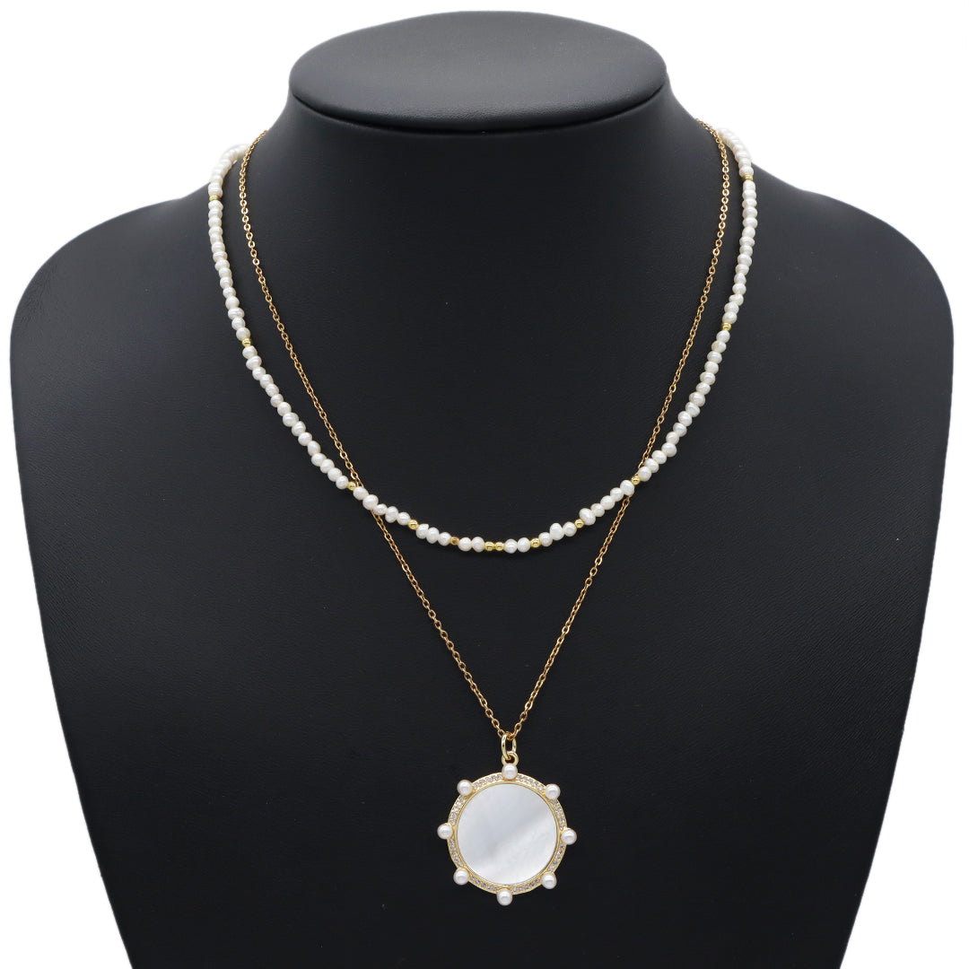 Trendy Jewelry Custom Factory Round Pearl Charm Gold Plated Stainless Steel Chain Cz Pearl Shell Pendant Necklace For Women Gift