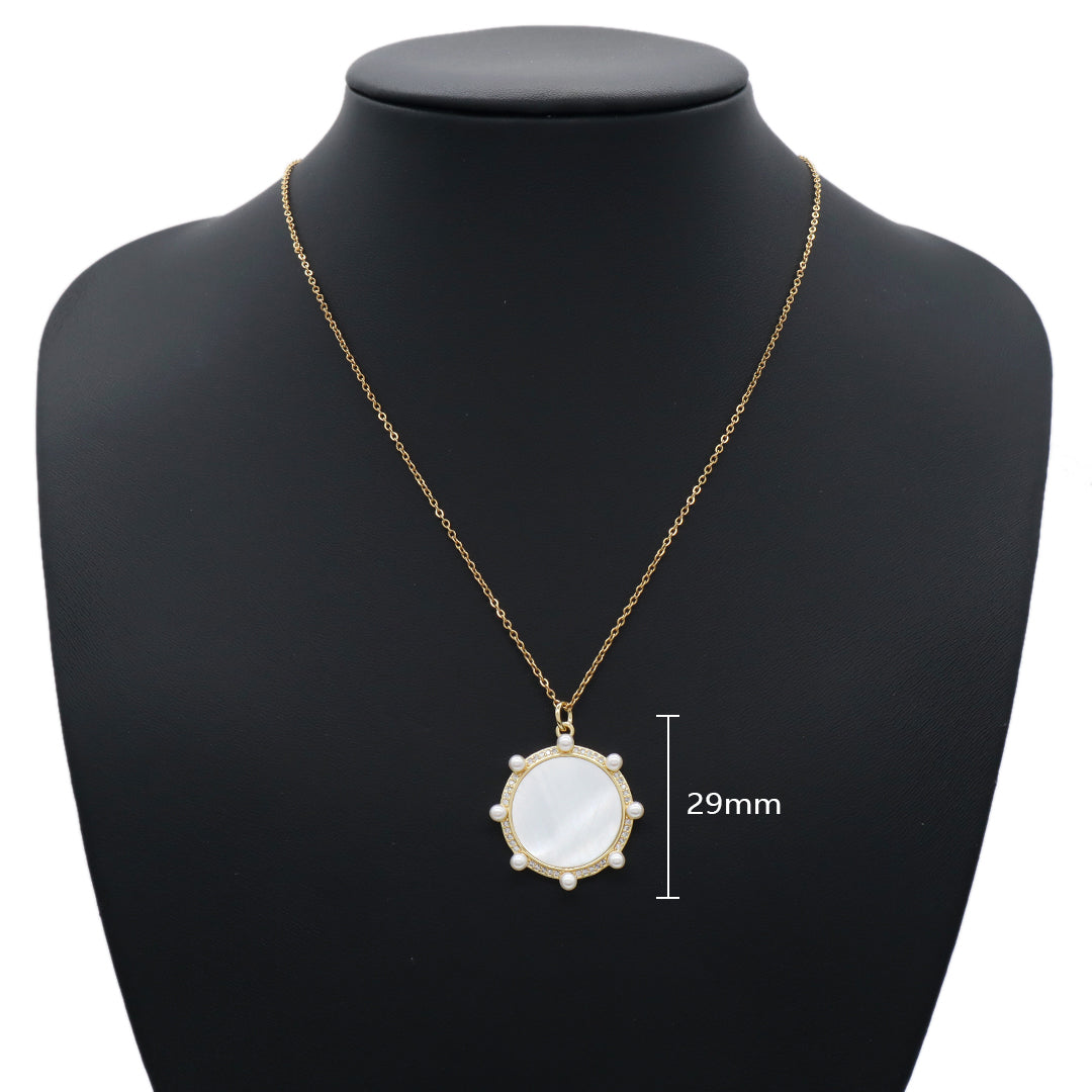 Trendy Jewelry Custom Factory Round Pearl Charm Gold Plated Stainless Steel Chain Cz Pearl Shell Pendant Necklace For Women Gift