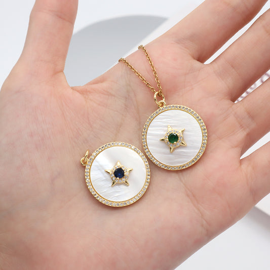 Miss Jewelry Gift Manufacture Custom Factory Round CZ Star Charm Gold Plated stainless steel Chain Shell Star Pendant Necklace