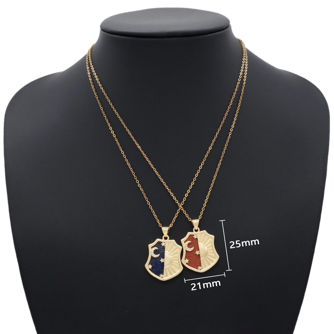 Wholesale Custom Green Brown Blue Black Natural Stone Gold plated stainless steel Chain Shinning Sun Moon Star Pendant Necklace