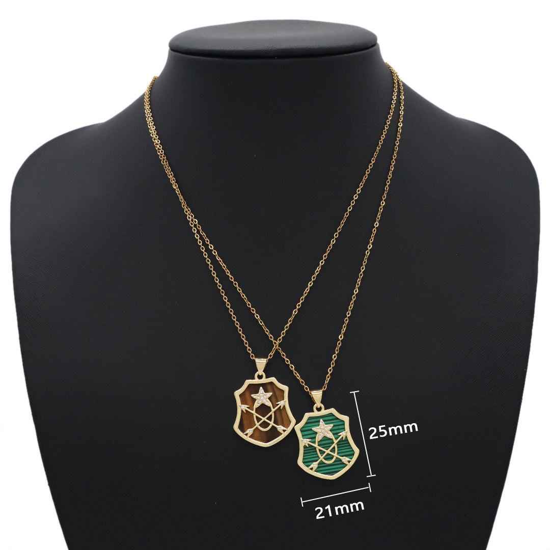 Custom Wholesale Women Gold Plated stainless steel Chain CZ Black Green Brown Blue Natural Stone Arrow Star Pendant Necklace