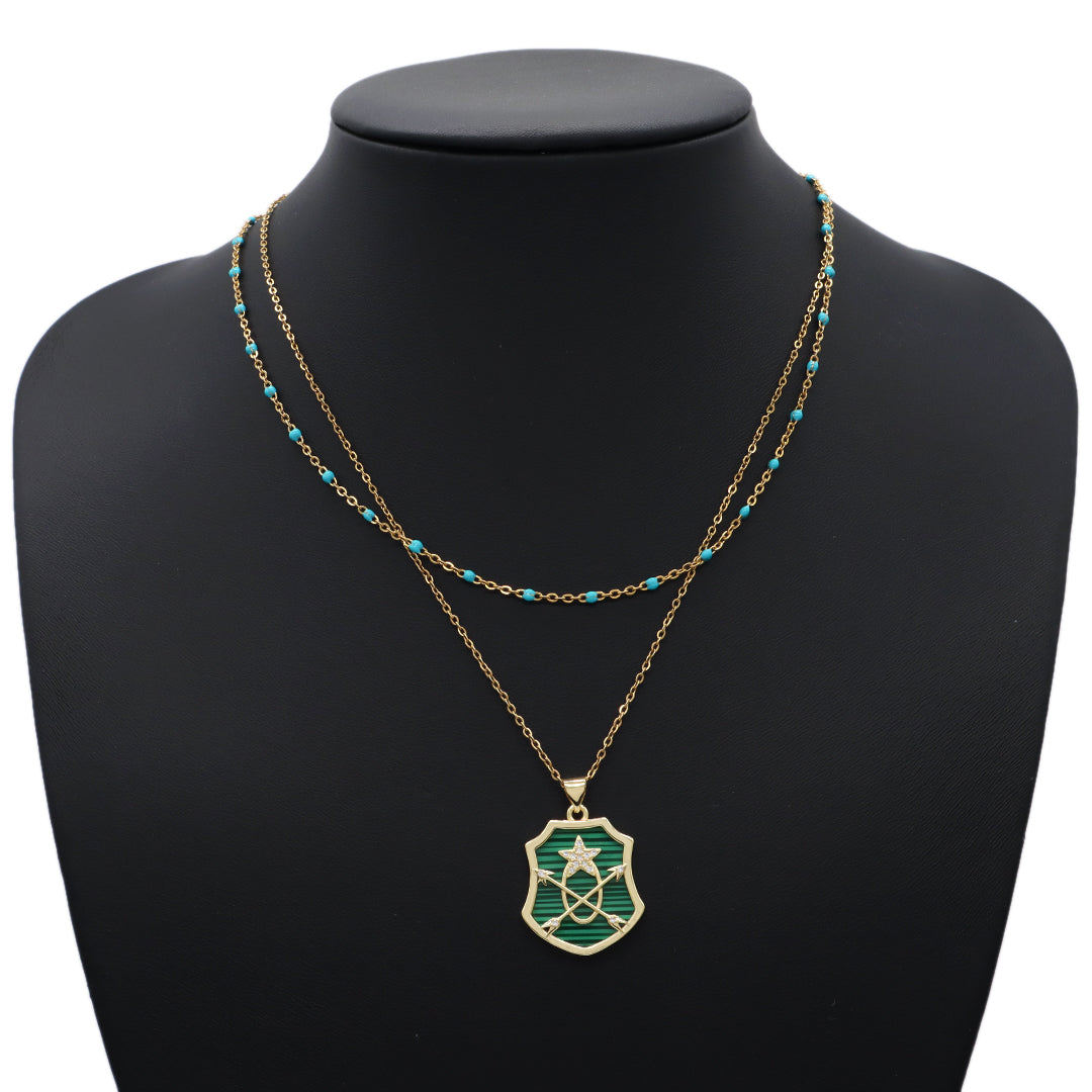 Custom Wholesale Women Gold Plated stainless steel Chain CZ Black Green Brown Blue Natural Stone Arrow Star Pendant Necklace