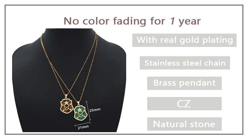Custom Wholesale Women Gold Plated stainless steel Chain CZ Black Green Brown Blue Natural Stone Arrow Star Pendant Necklace