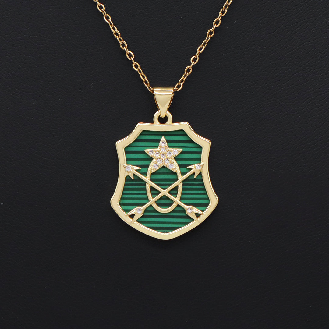Custom Wholesale Women Gold Plated stainless steel Chain CZ Black Green Brown Blue Natural Stone Arrow Star Pendant Necklace