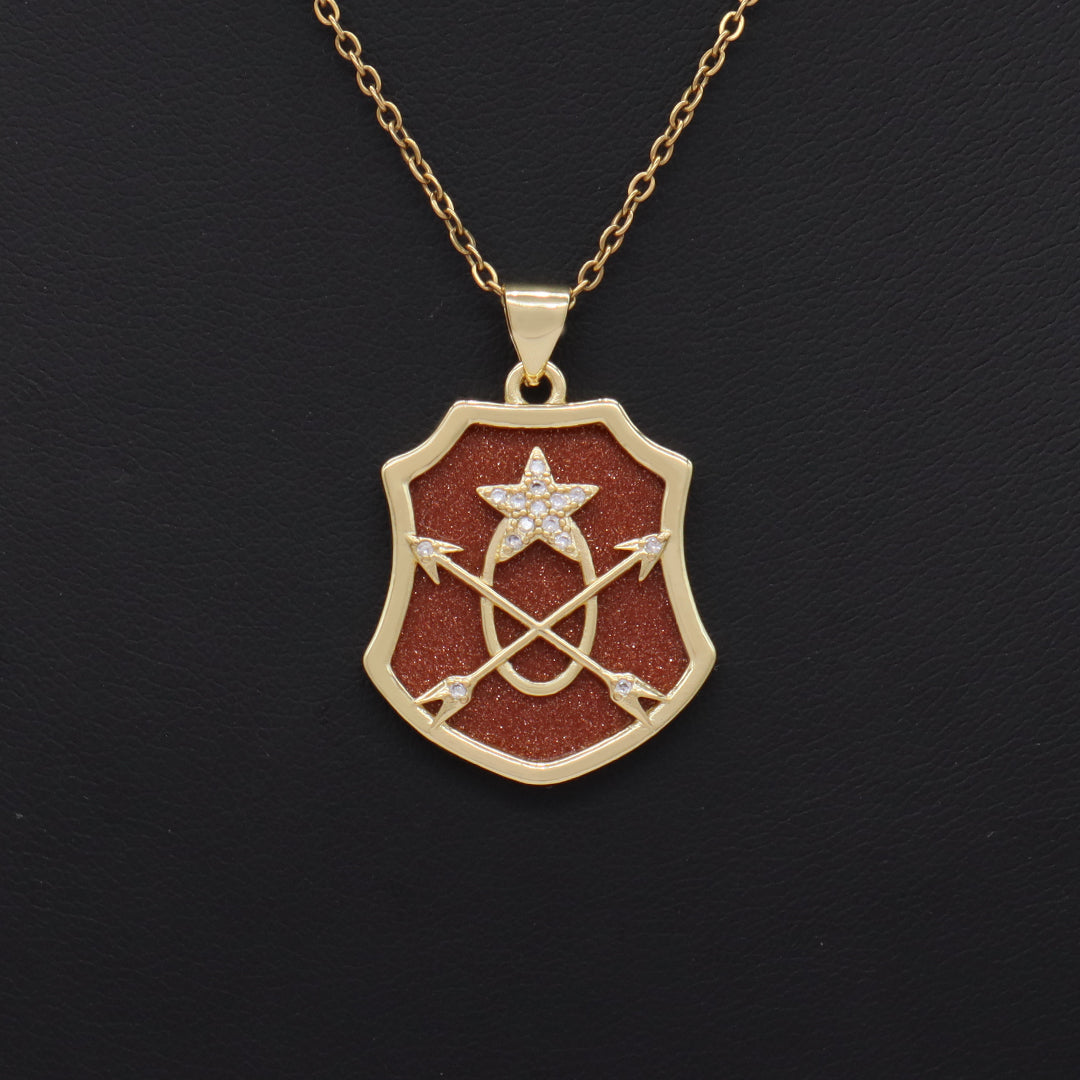 Custom Wholesale Women Gold Plated stainless steel Chain CZ Black Green Brown Blue Natural Stone Arrow Star Pendant Necklace