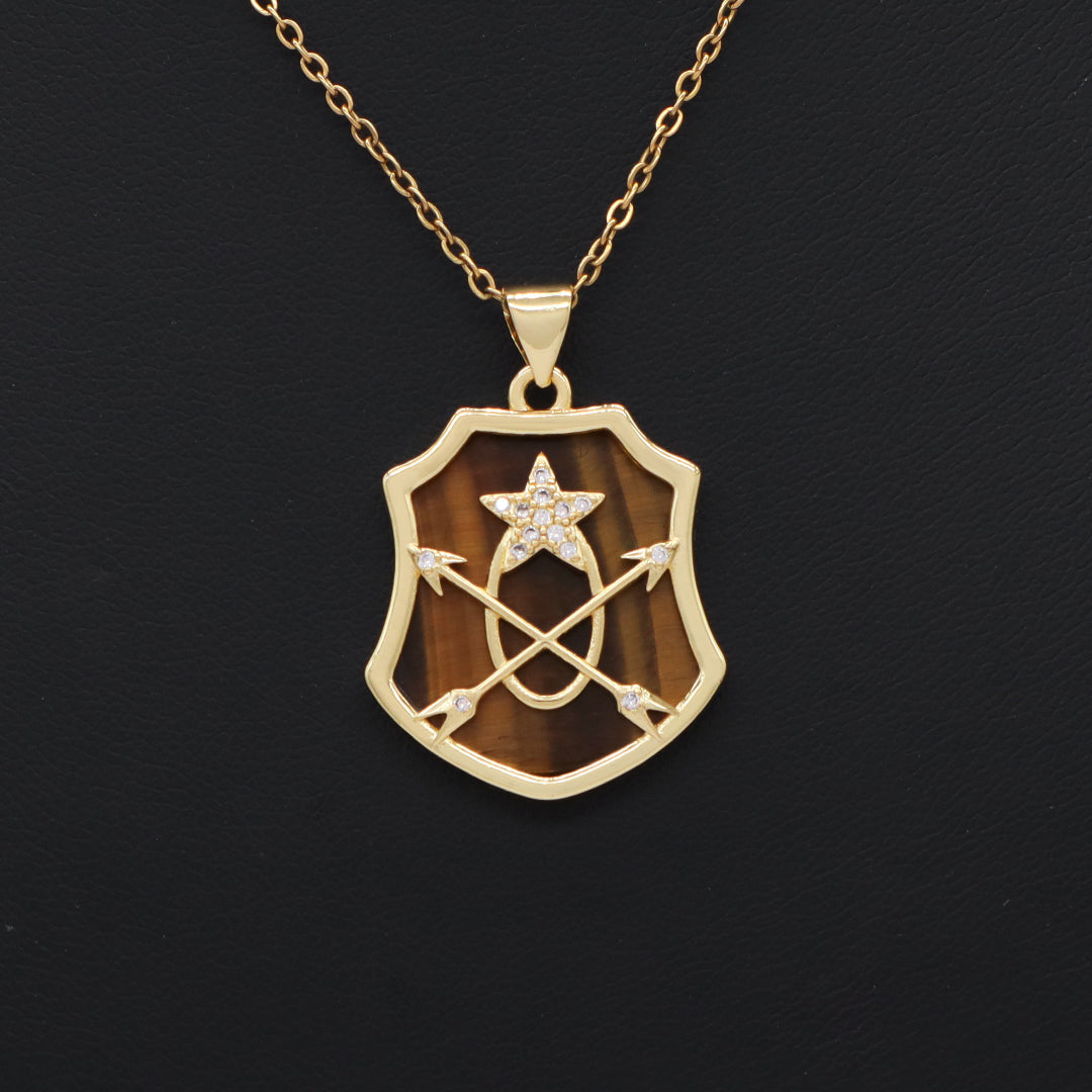 Custom Wholesale Women Gold Plated stainless steel Chain CZ Black Green Brown Blue Natural Stone Arrow Star Pendant Necklace
